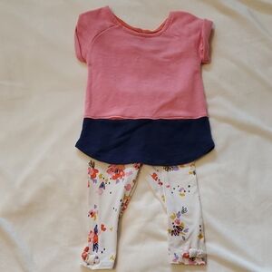 Cat & Jack Pink And Navy Top With Floral Leggings, 18 Month